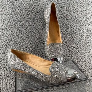 Gianni Bini Silver Glitter Cap Toe Loafers Womens 7.5 Sparkly Holiday Wedding